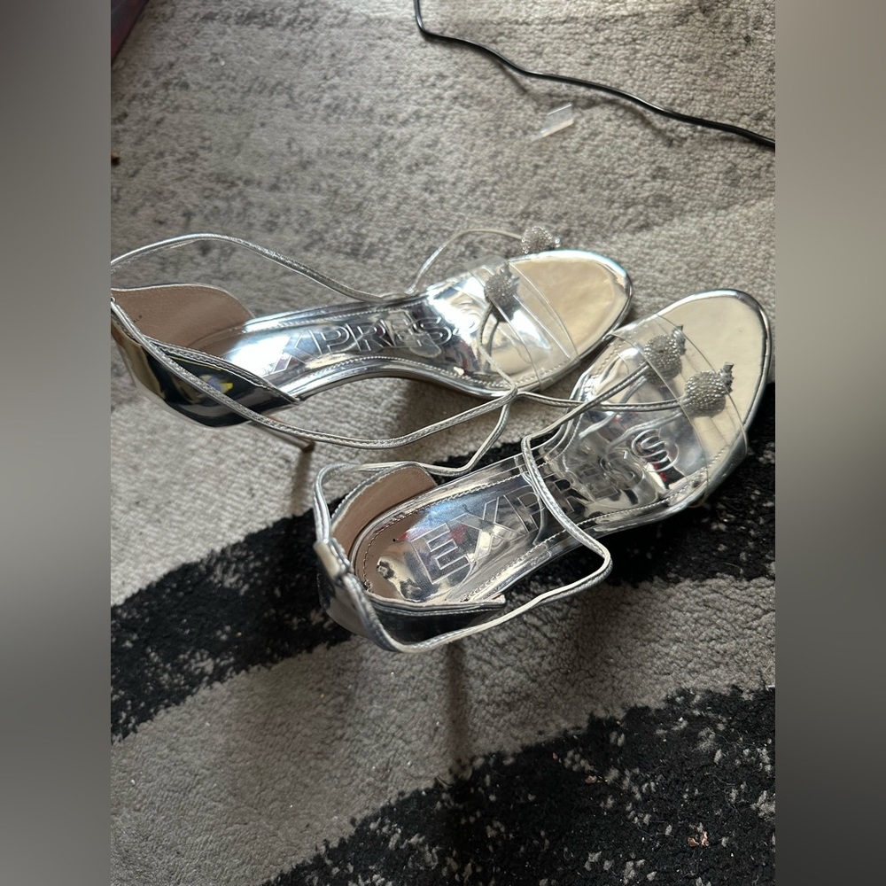 Express Silver Strappy Heeled Sandals